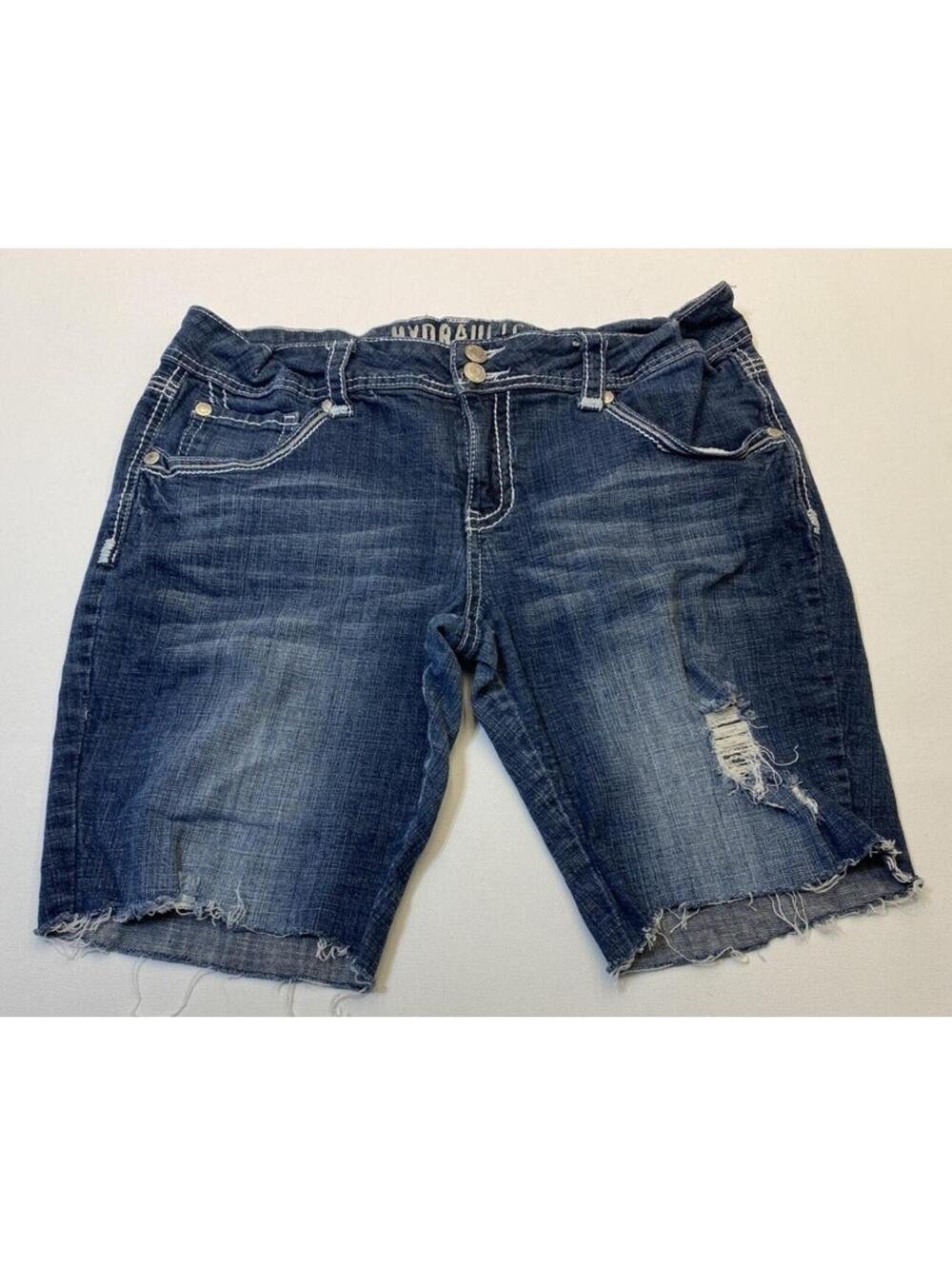 Hydraulics Distressed Denim Bermuda Shorts Women's 15/16 Stretch Embroidered
